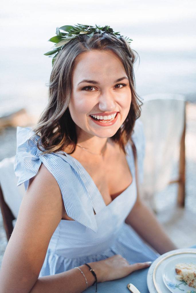 Woman smiling during a bachelorette party EVJF