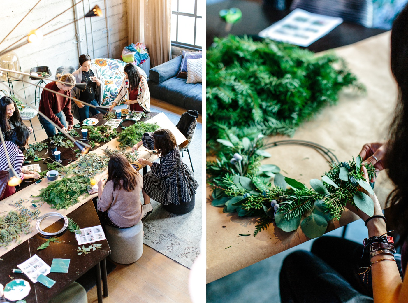 Women participating in a wreath-making workshop