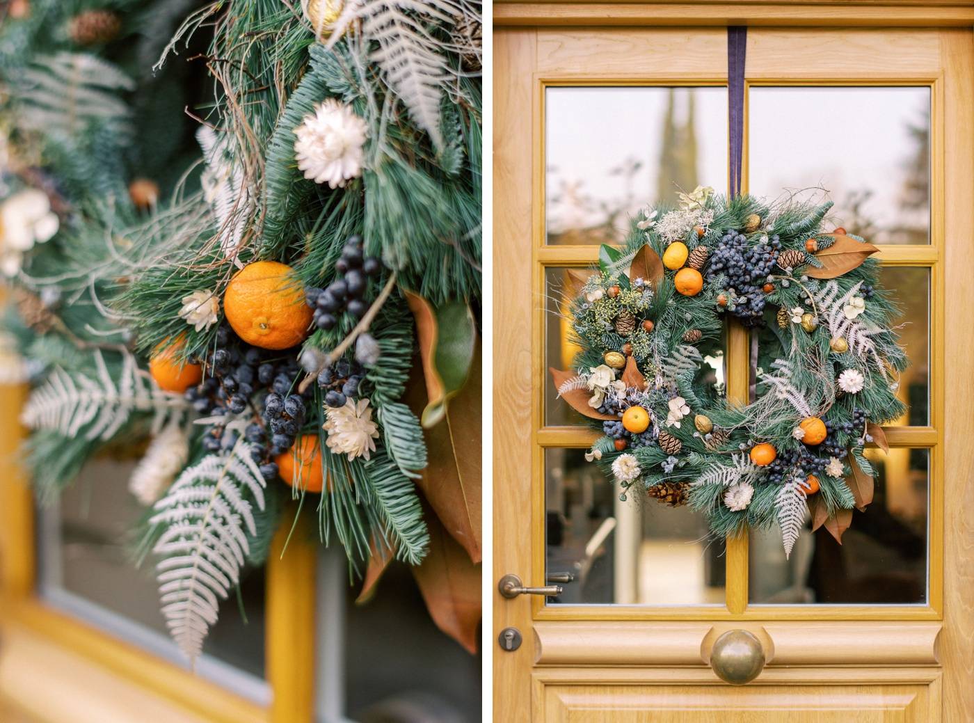 Couronne de Noël faite à la main avec des oranges et des baies pour décorer votre maison pour Noël 