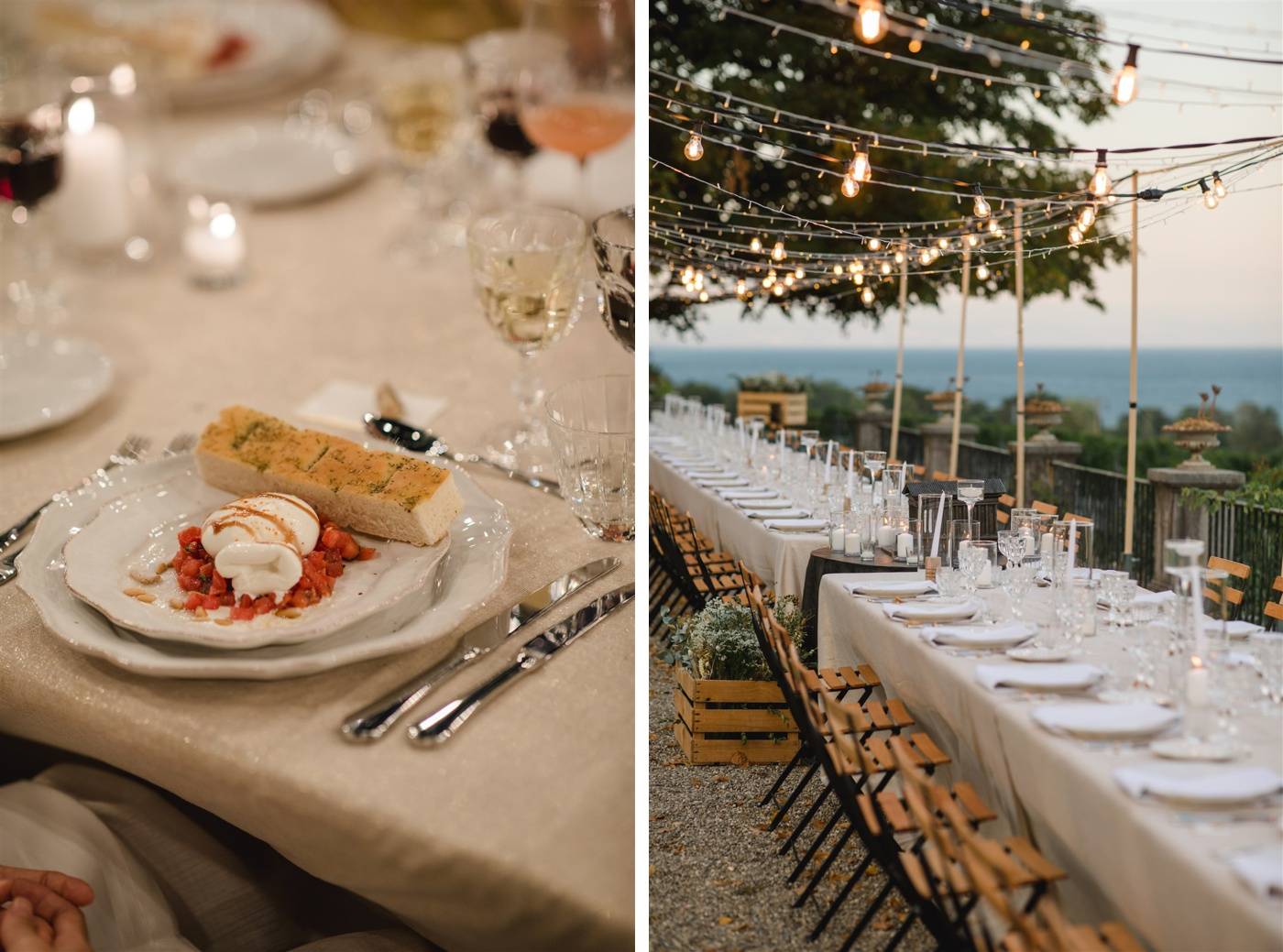 Roasted chicken with tomato and burrata salad at an al fresco birthday party